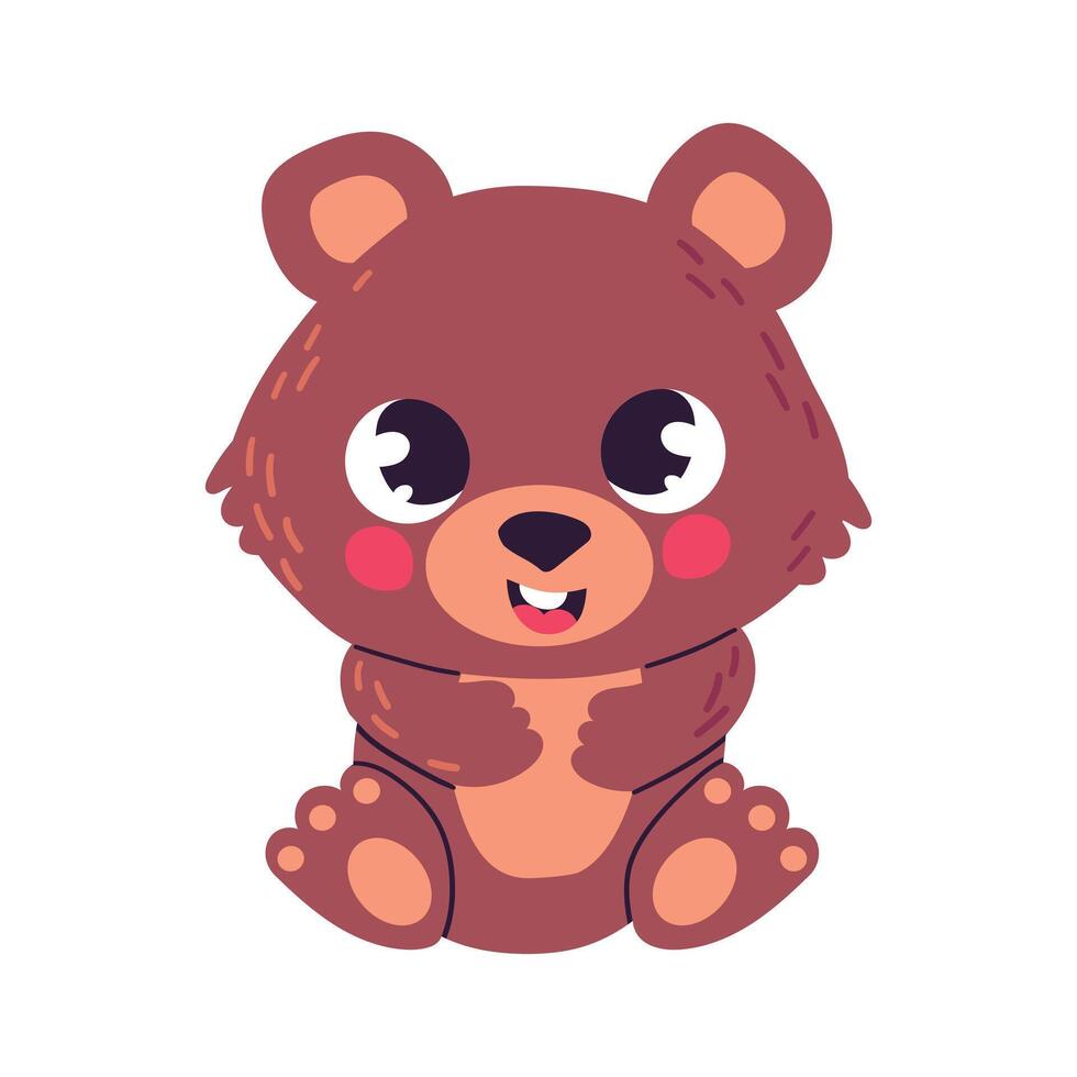 Bear illustration. Cartoon cute wild forest animal. Simple flat illustration of a bear in a sitting position on a white background. Used for web design and printing. vector