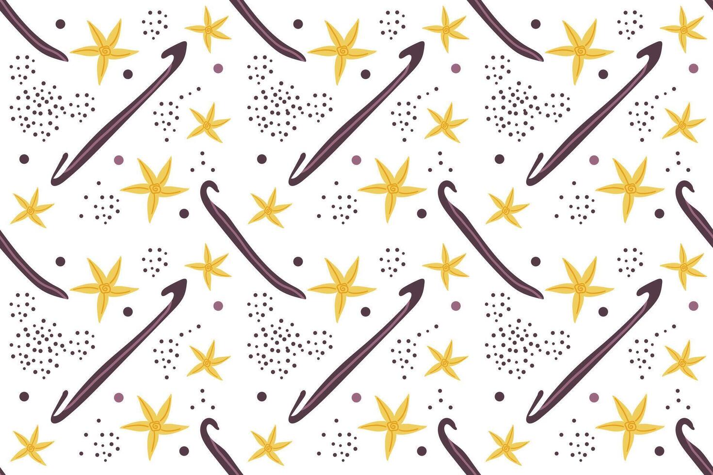 Seamless pattern of vanilla sticks with flowers illustration on white background for food bakery and drink design ,paper and textile print. vector
