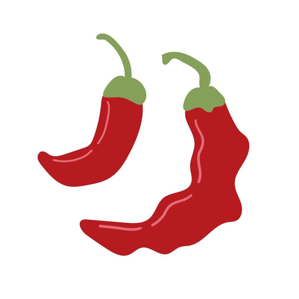 Chili hot pepper icon set. Fresh red chili cayenne peppers. Hot food spices. Sticker print template. Flat design. Isolated on White background. illustration. EPS 10 vector