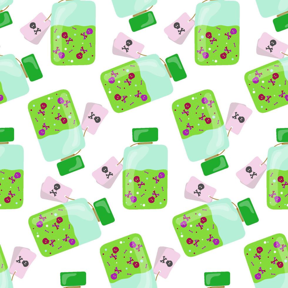 Seamless Pattern with Glass Bottles of Colorful Potions for Magical and Fantasy Designs vector