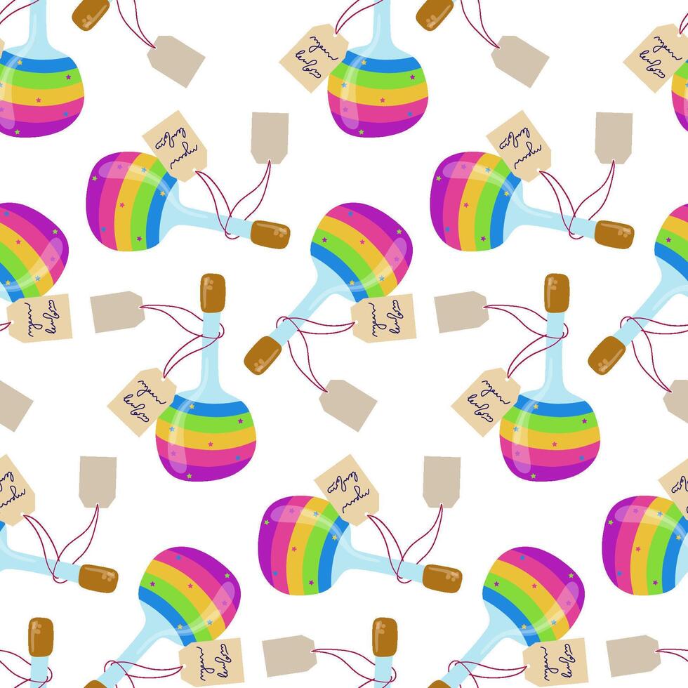 Seamless Pattern with Glass Bottles of Colorful Potions for Magical and Fantasy Designs vector