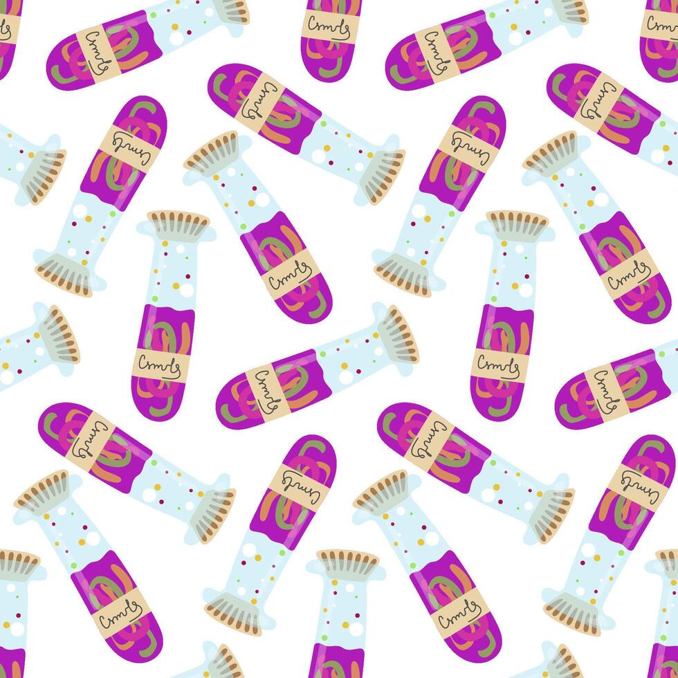 Seamless Pattern with Glass Bottles of Colorful Potions for Magical and Fantasy Designs vector