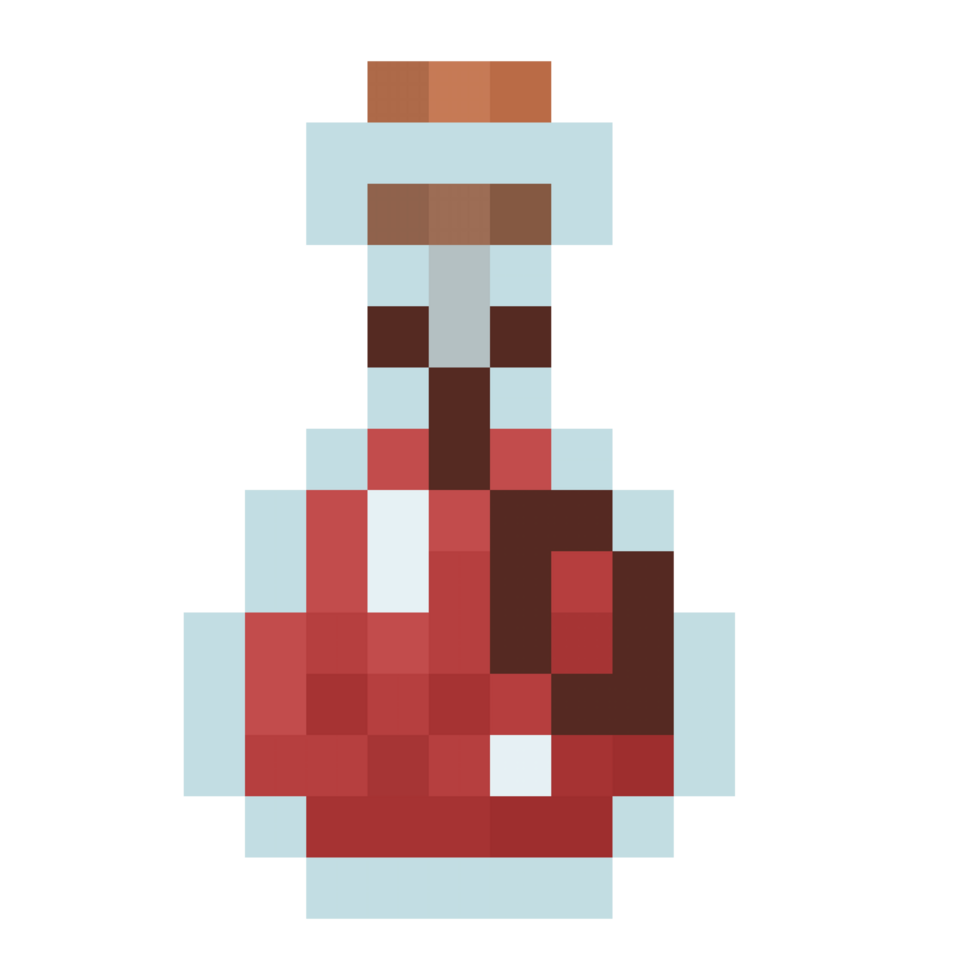 A retro-styled pixel-art illustration of a mini health potion. png
