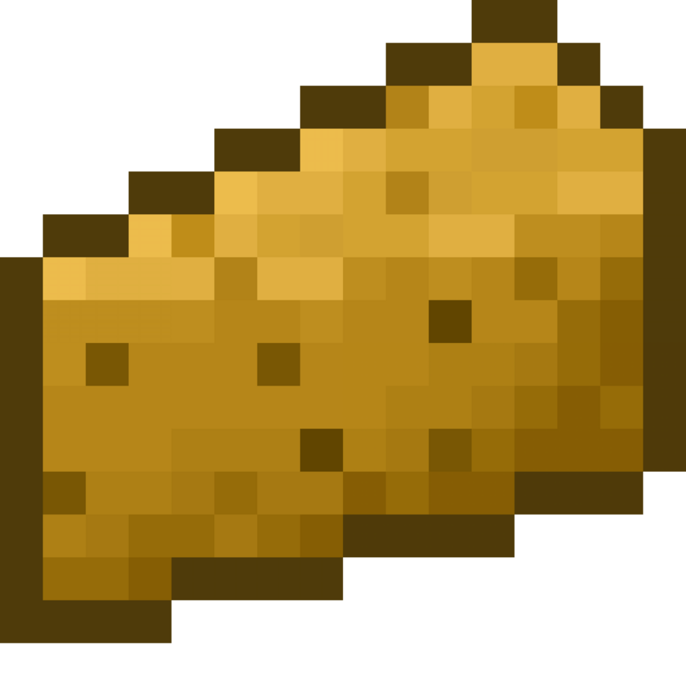 A retro-styled pixel-art illustration of a small slice of cheddar cheese. png