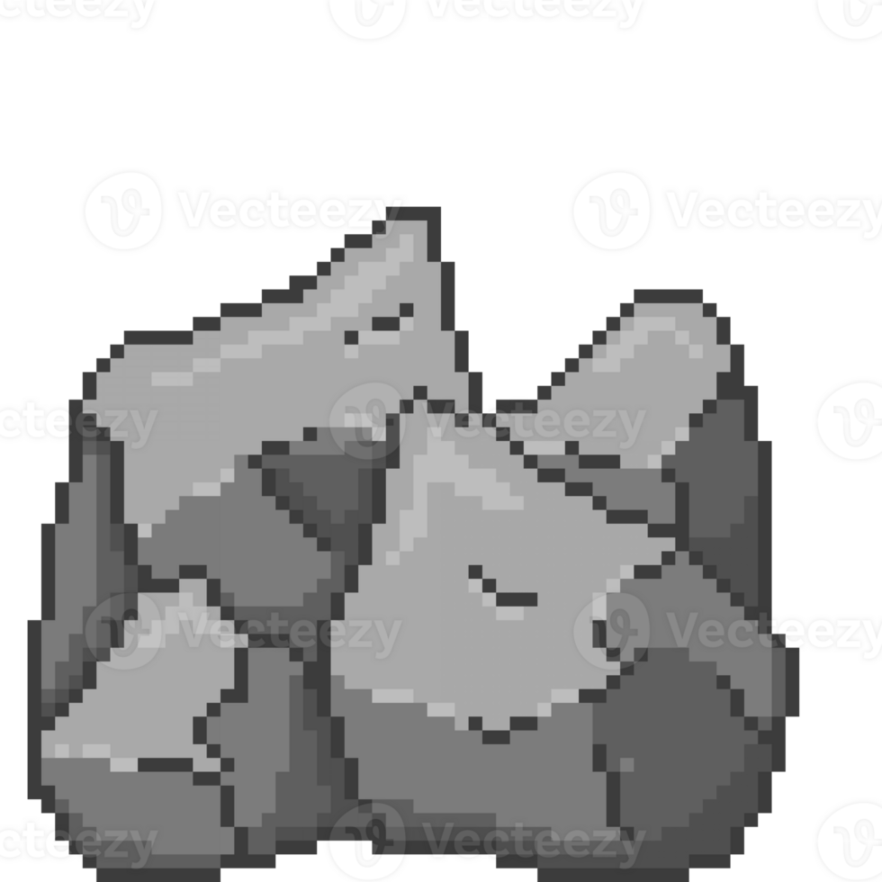 A retro-styled pixel-art illustration of a sharp gray rock with many edges and bumps. png