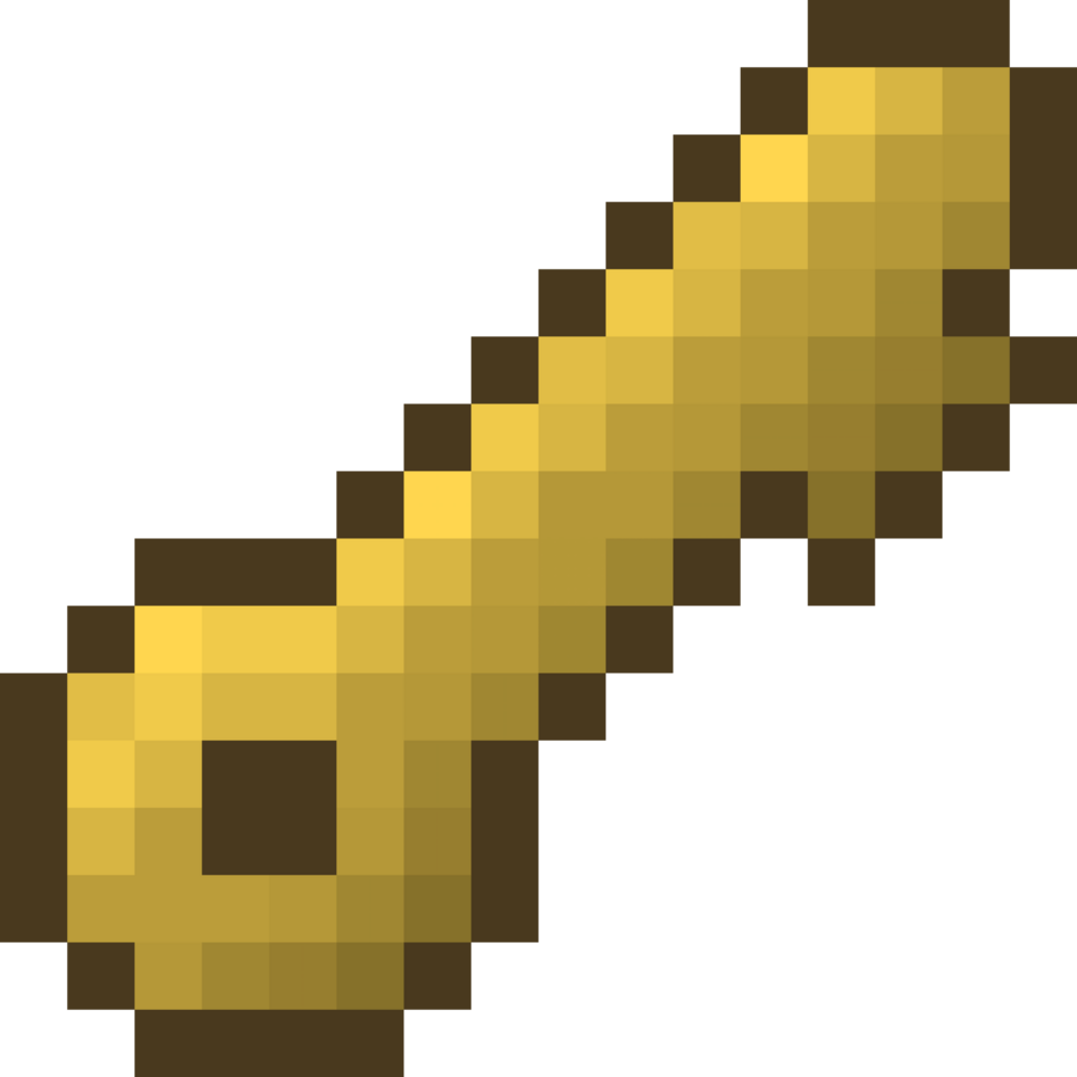 A retro-styled pixel-art illustration of a mini gold key icon. png