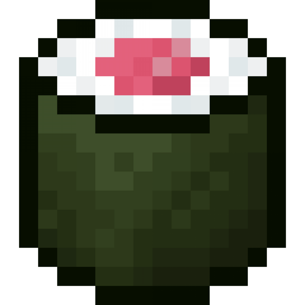A retro-styled pixel-art illustration of a mini tuna sushi roll. png