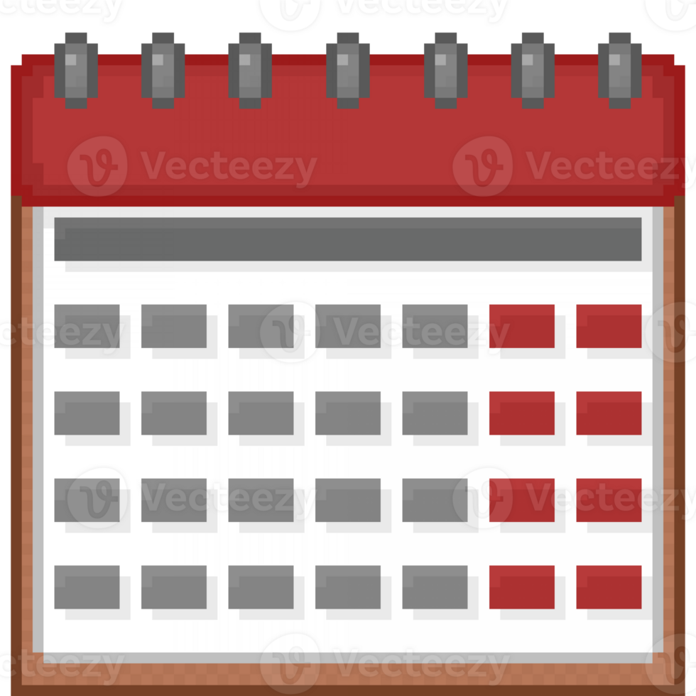 A retro-styled pixel-art illustration of a calendar. png