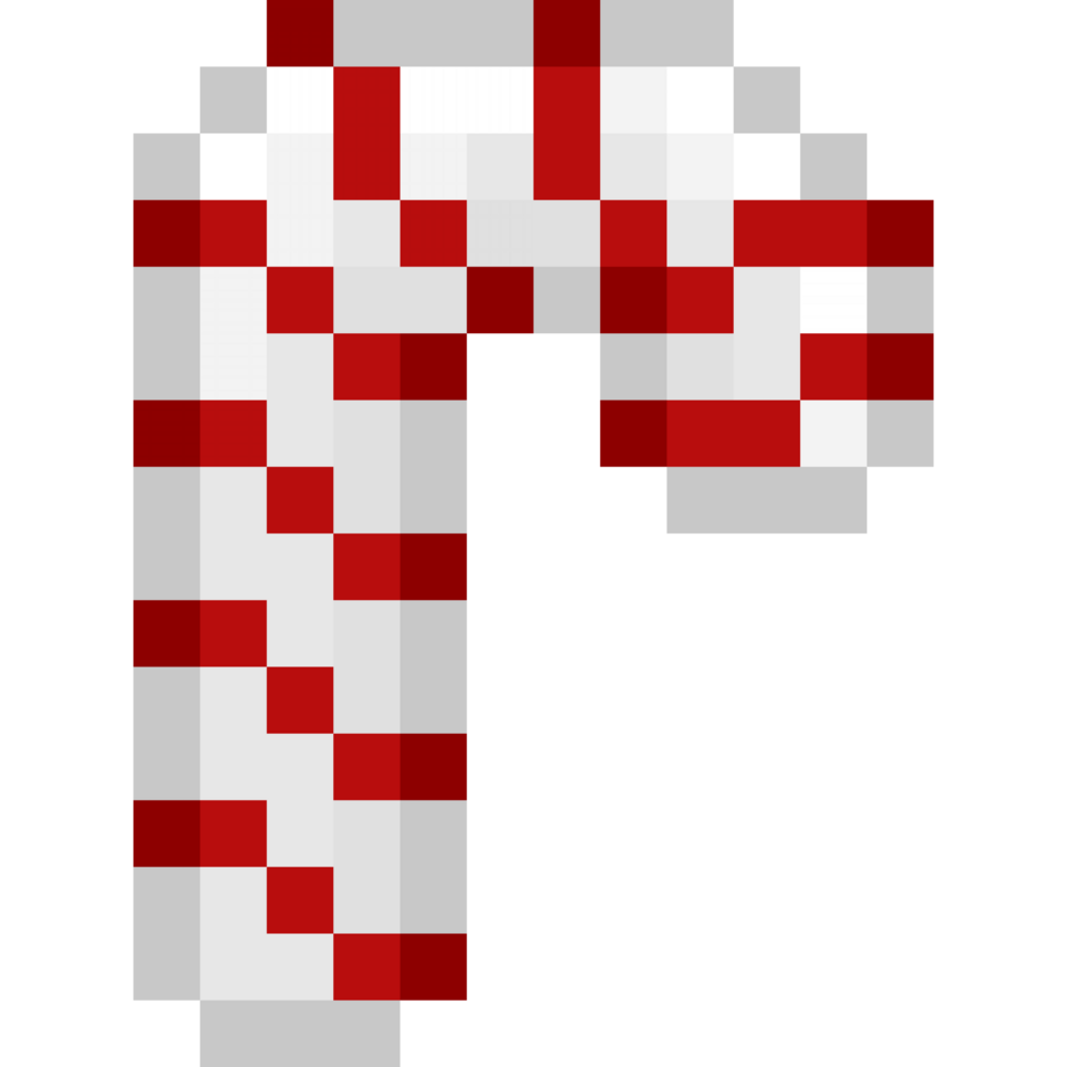 A retro-styled pixel-art illustration of a mini candy cane. png