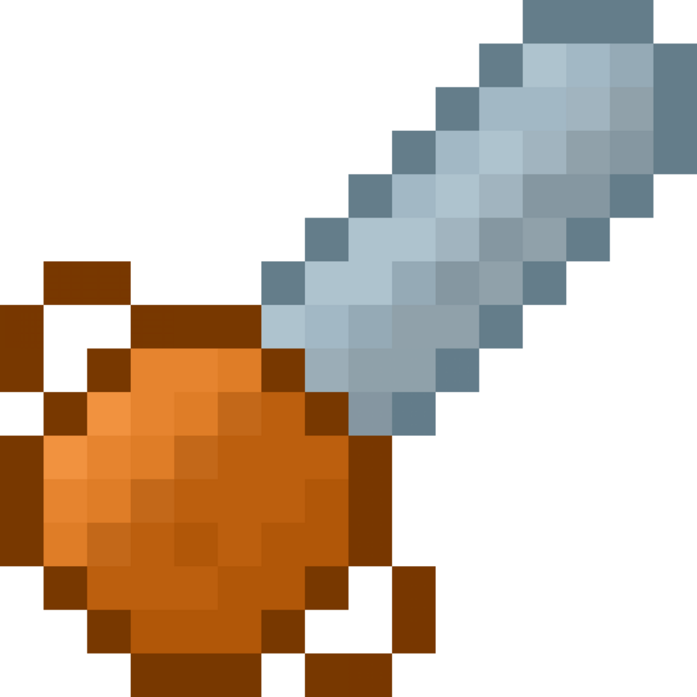 A retro-styled pixel-art icon of an orange and gray mining drill. png