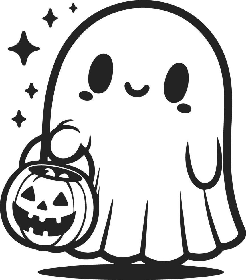 Intricately Detailed Line Art of a Haunting Halloween Ghost vector