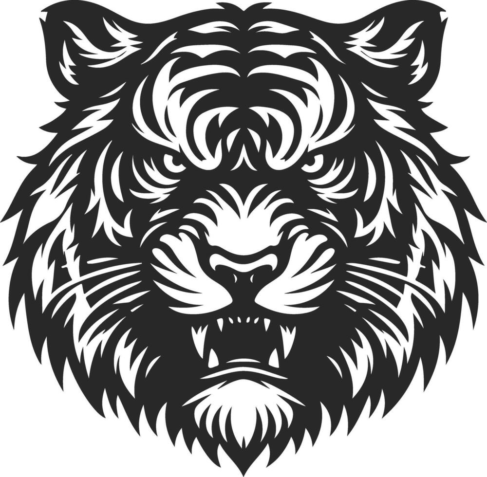 The Shadowy Outline of a Tiger's Furious Roar vector