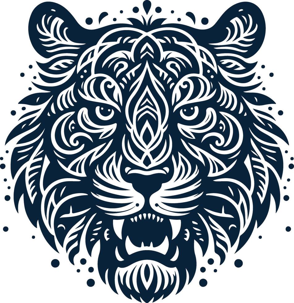 The Piercing Eyes of a Tiger's Shadowed Face vector