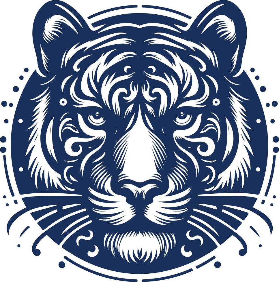 The Silent Roar A Fierce Tiger Face Emerging from the Shadows vector