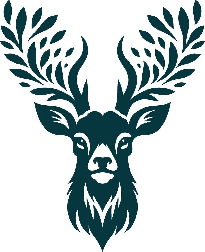 A Minimalist Black Silhouette of a Deer Face in Clean Vectors Lines