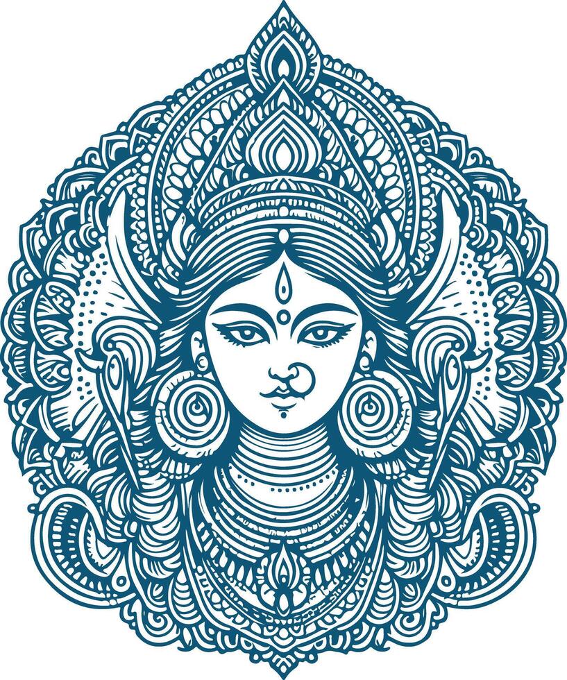 Black Silhouette Line Art of Goddess Durga face vector