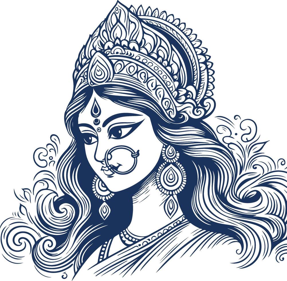 Black Silhouette Line Art Illustrating the Divine Feminine Power in its Purest Form vector