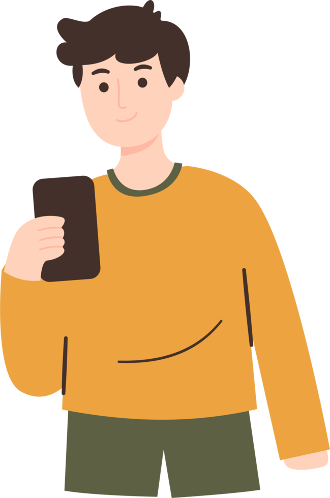 Man Holding Phone with Smile and Happy png