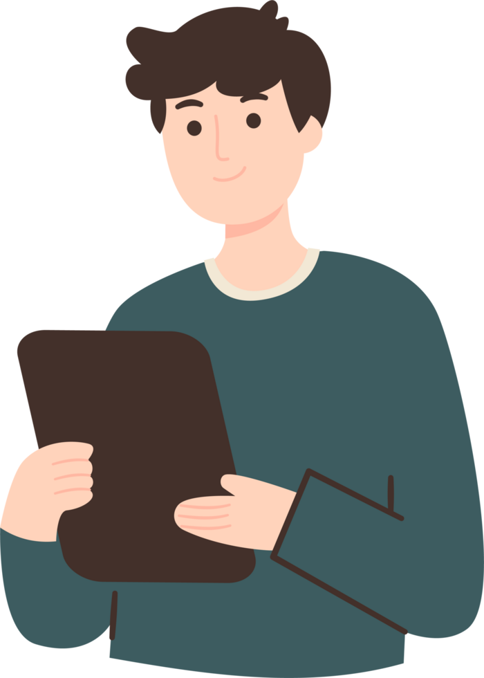 Man with Tablet Smiling Cheerfully png