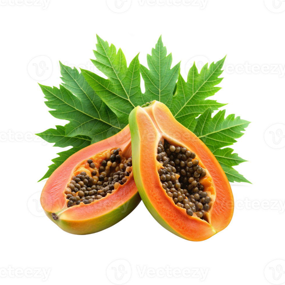 papaya sliced with leaves png