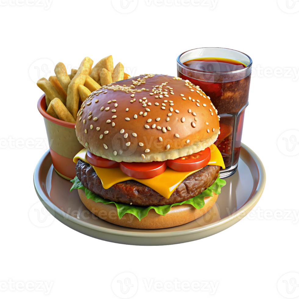burger and fries with a cold soda png