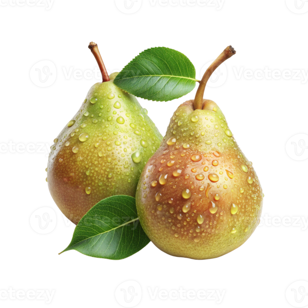 Fresh Pears with green leaves With Dew Drops png