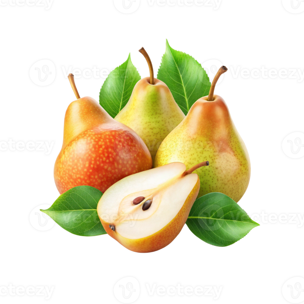 Fresh Pears with green leaves png