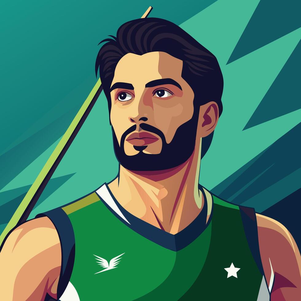 Detailed Illustration of a Pakistani Athlete Wearing a Green Jacket National Pride vector