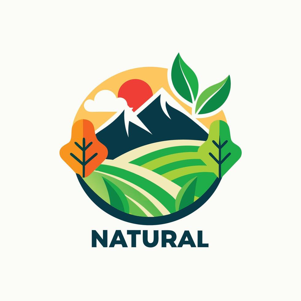 Natural Harmony A Scenic Representation of Nature with Mountains, Fields, and Leafy Elements Emphasizing Sustainability vector