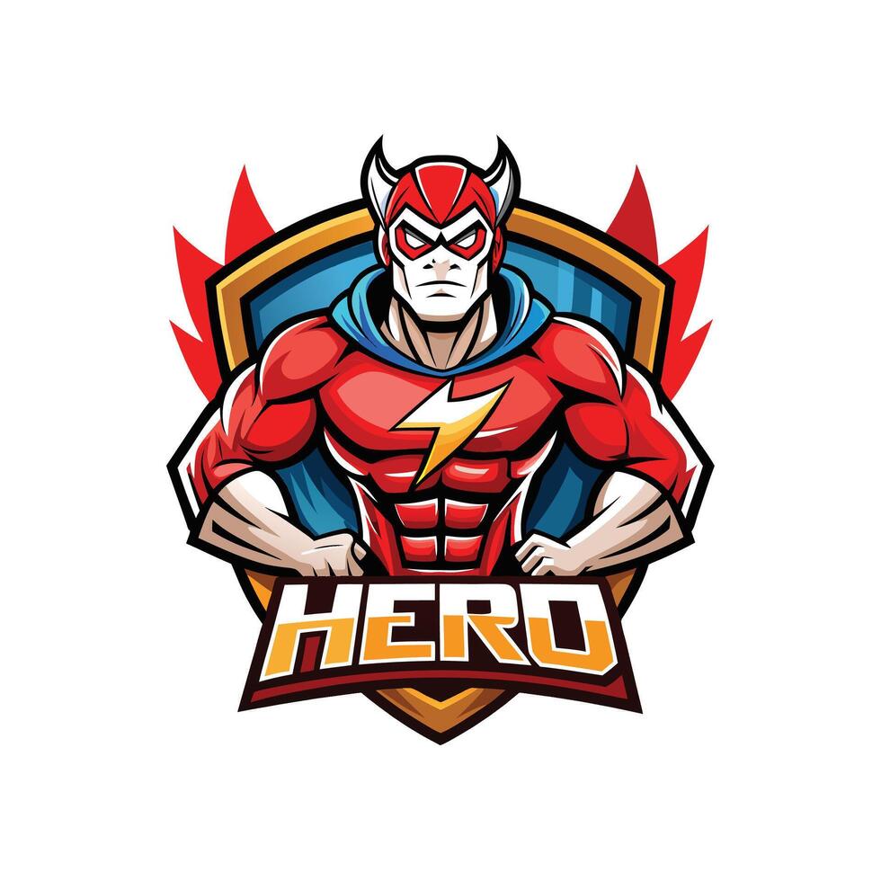 Super hero mascot logo icon with hero text vector