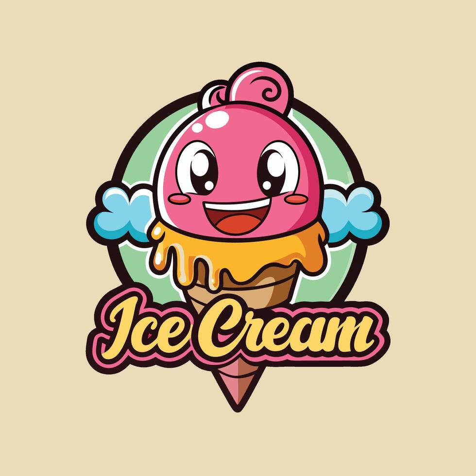 ice cream in a Waffle Cone on a light Background. Vanilla ice cream in a waffle cone. logo icon design vector