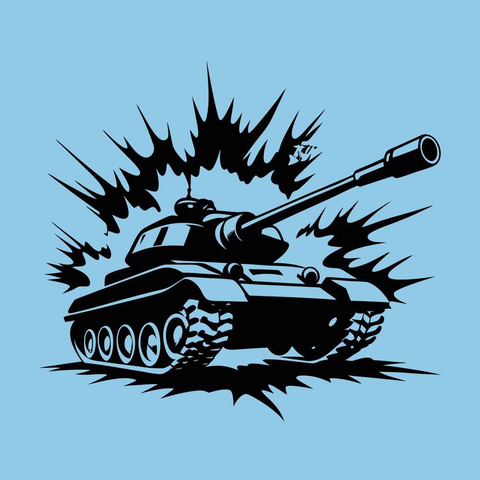 Military tank Mascot Logo Design with Modern illustration Concept Style for Badge and T Shirt Printing with bomb blast effect vector