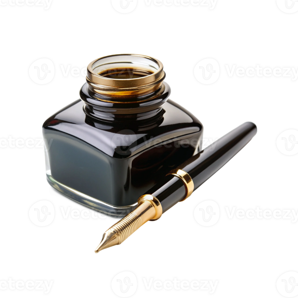 An ink pot with a pen isolated png