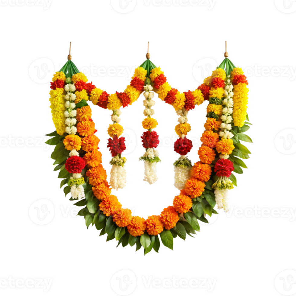 Decorative toran made of fresh flowers and leaves png