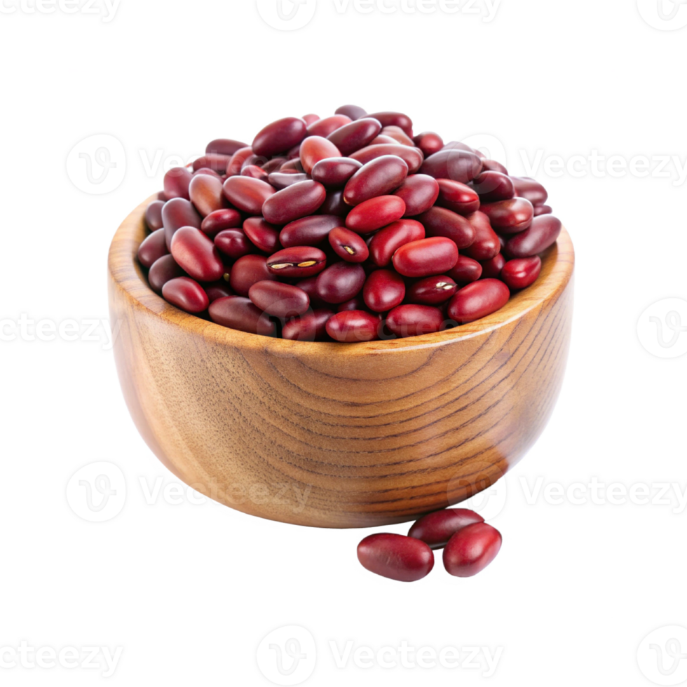 Red bean seeds in a wooden bowl png