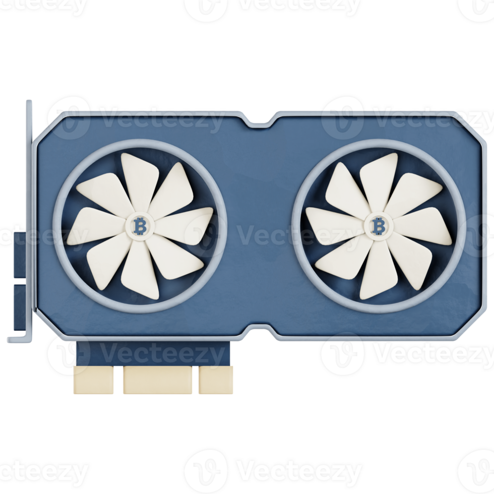 a graphics card with two bitcoin fans on it png