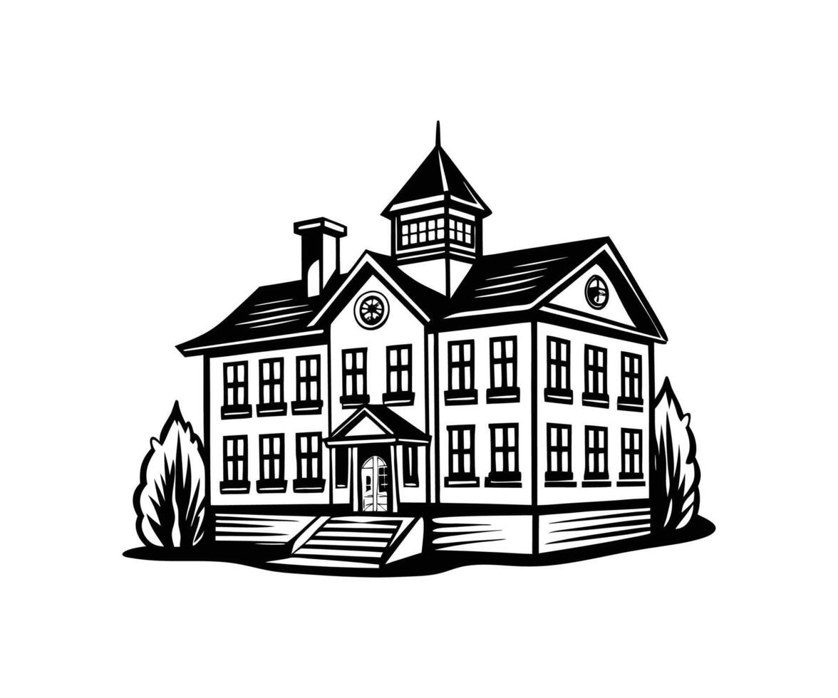 School or university building Back to School Background and Design black and white logo hand drawn icon vector