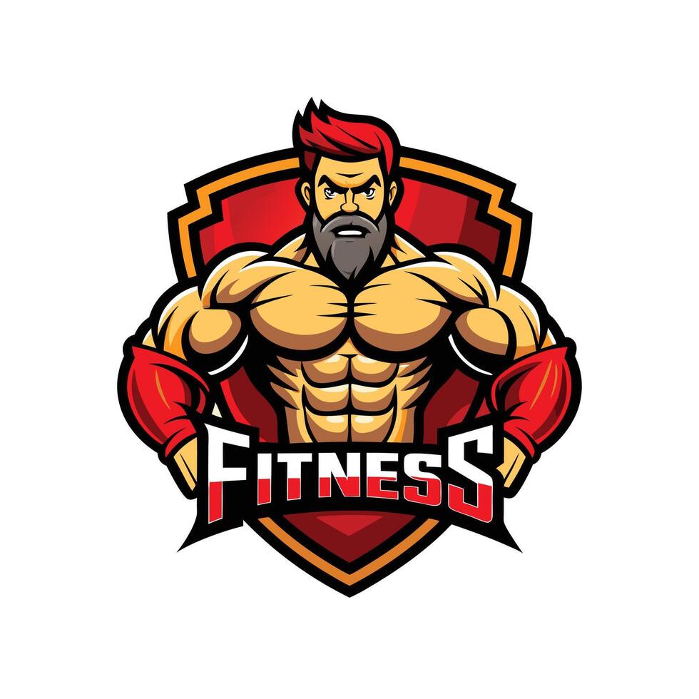 muscular bodybuilder silhouette mascot logo icon with fitness text design vector