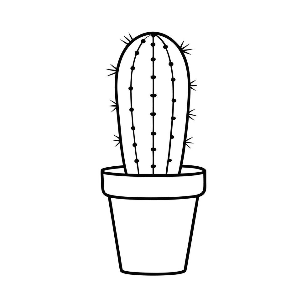 Cactus in pot plant concept black and white logo icon design vector