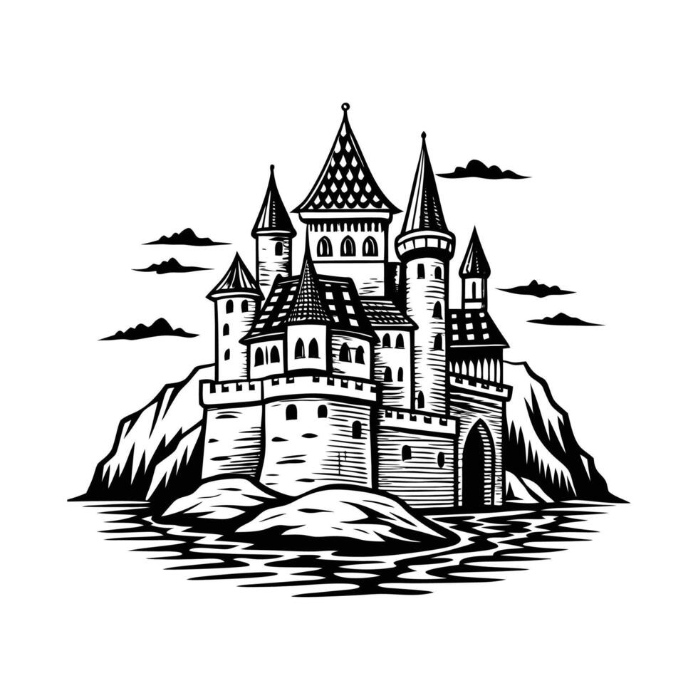 Church or castle in the mountains vector