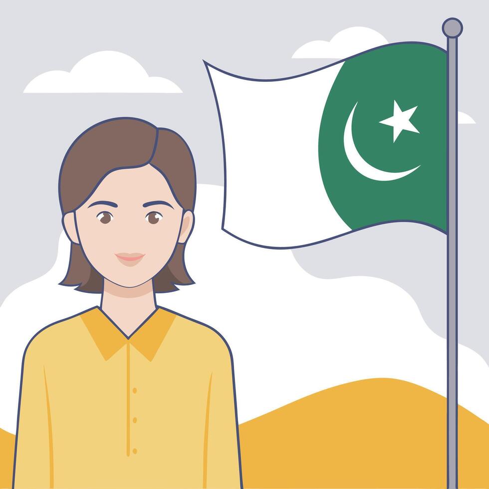 Young boy standing in side of pakistani flag vector