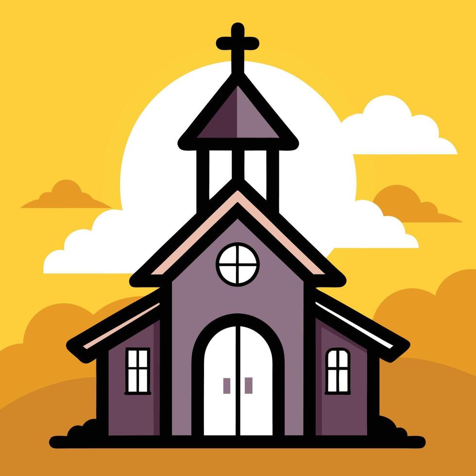 Church Building simple flat icon logo, Castle on yellow background vector