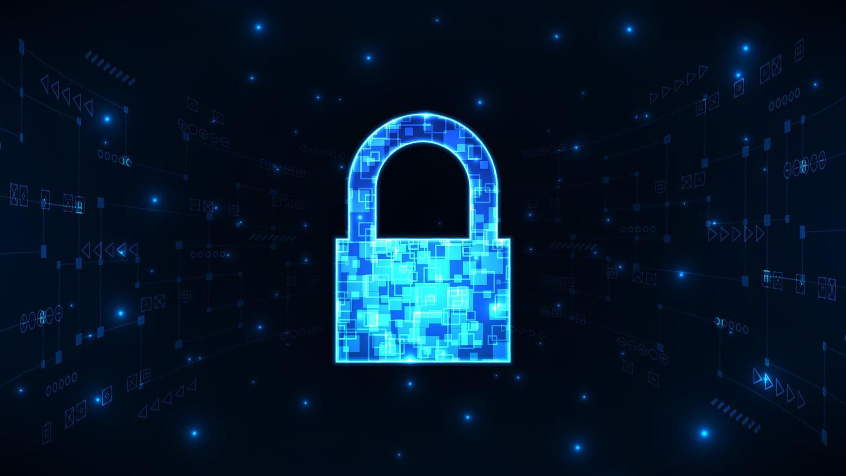 Abstract technology data security concept lock on dark blue background. vector