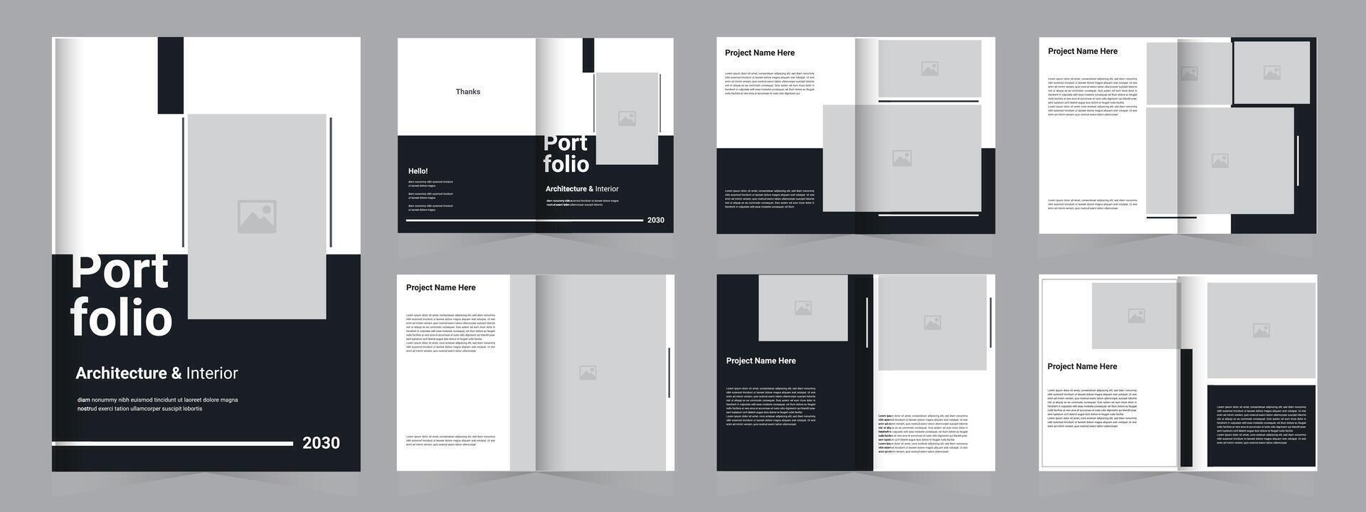 Architecture interior portfolio design template, modern and minimal architecture portfolio a4 portfolio brochure vector