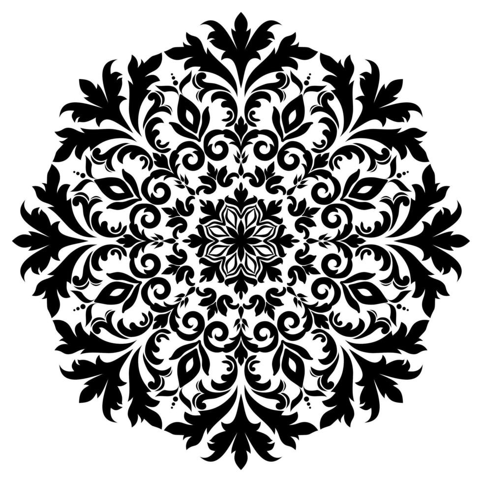damask pattern,floral ormament,black circle damask on white background. vector