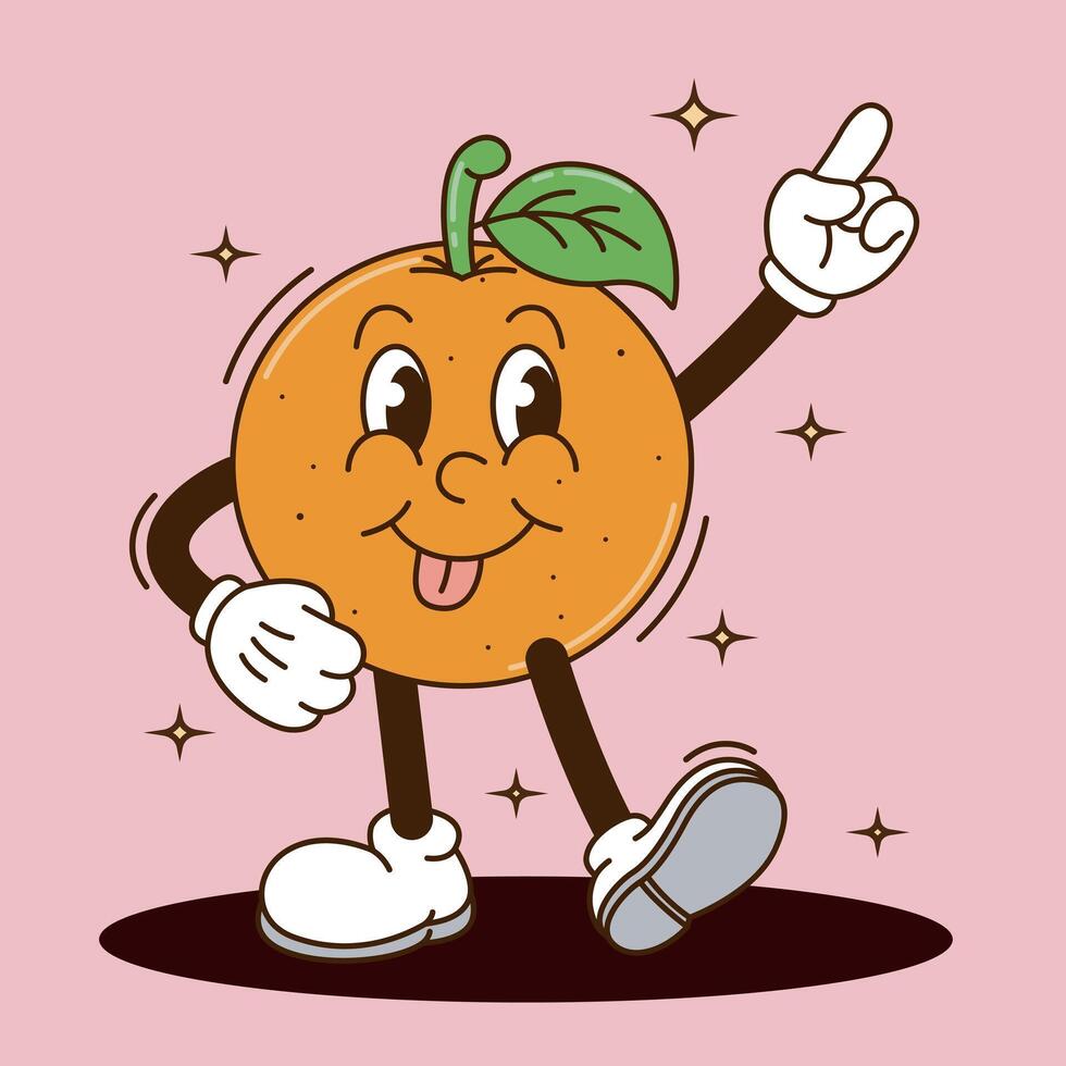 Funny cartoon character of Orange. Can be used as Sticker, posters, prints. The comic elements in trendy retro cartoon style vector
