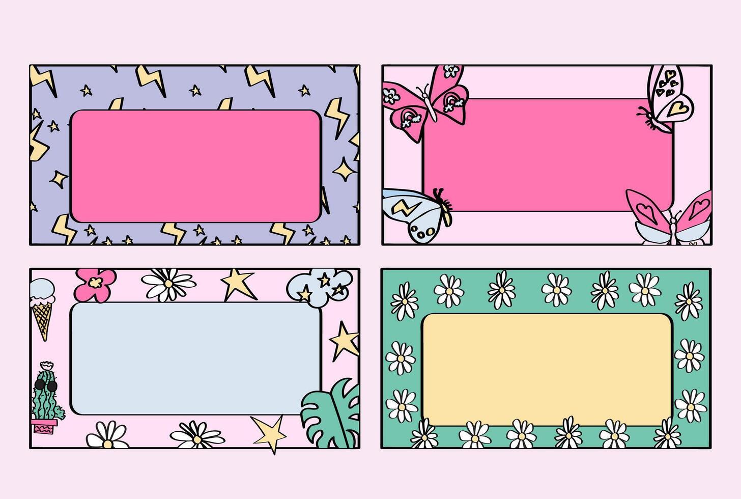 cute girly notebook labels set for middle school and elementary school kids. vector