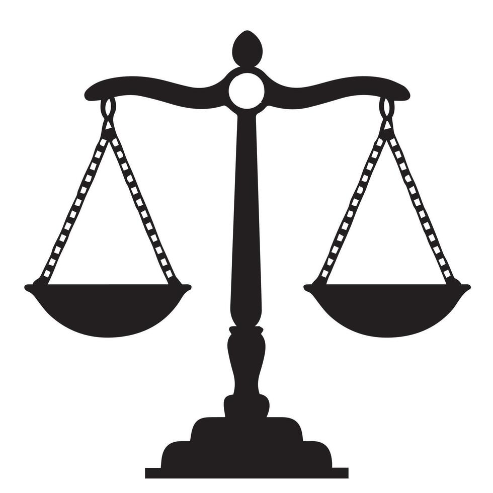 Silhouette of justice scales symbolizing balance and fairness isolated on white background. Symbol of law vector