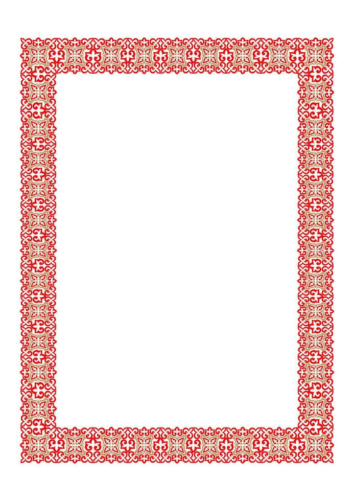 Red And Gold Rectangular Vertical Islamic Asian Kazakh National Ornament Frame vector