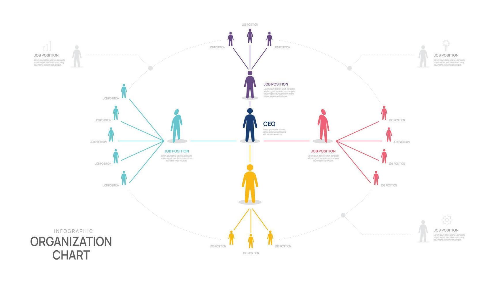 Organization infographic template for network chart with business avatar icons. infographic for business company. vector